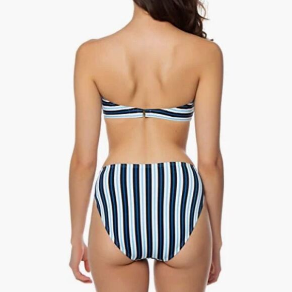 Michael Kors 2-Piece Bikini Set High Waist Bottoms & Bandeau Top in Stripe XS/M - Picture 2 of 10